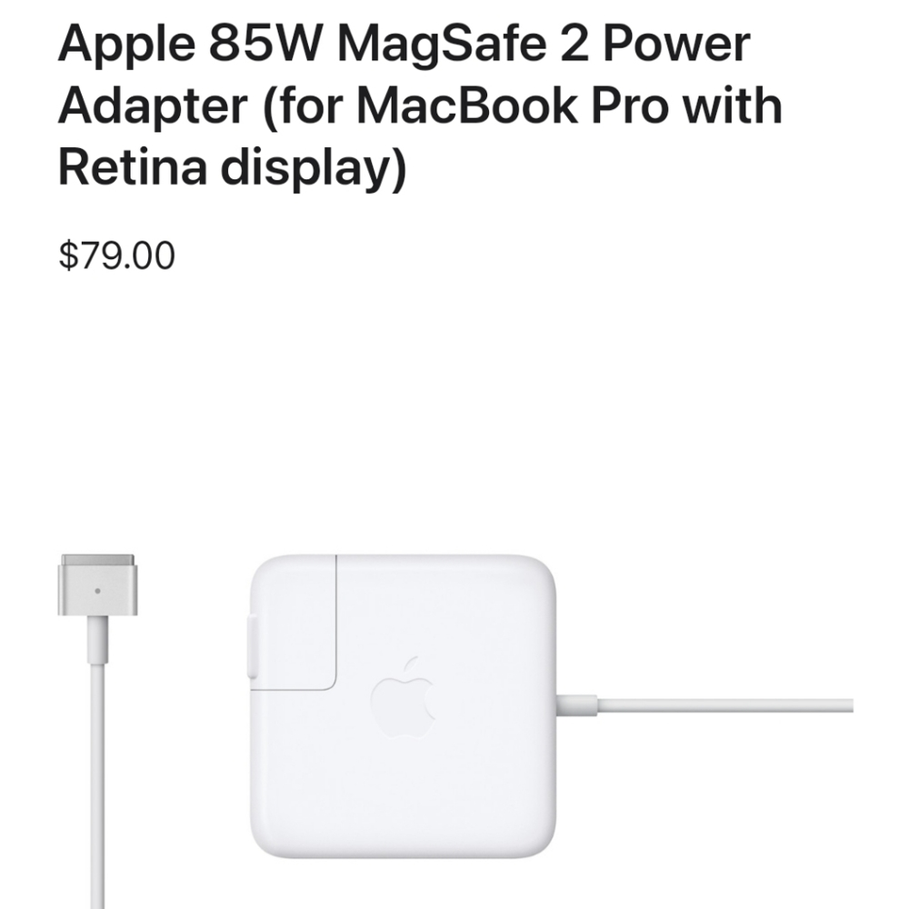 Apple 85W MagSafe 2 Power Adapter (for MacBook Pro with Retina display)